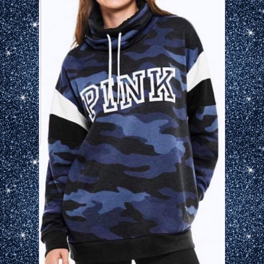 VS PINK CAMO SHERPA LINED COWL NECK NEW